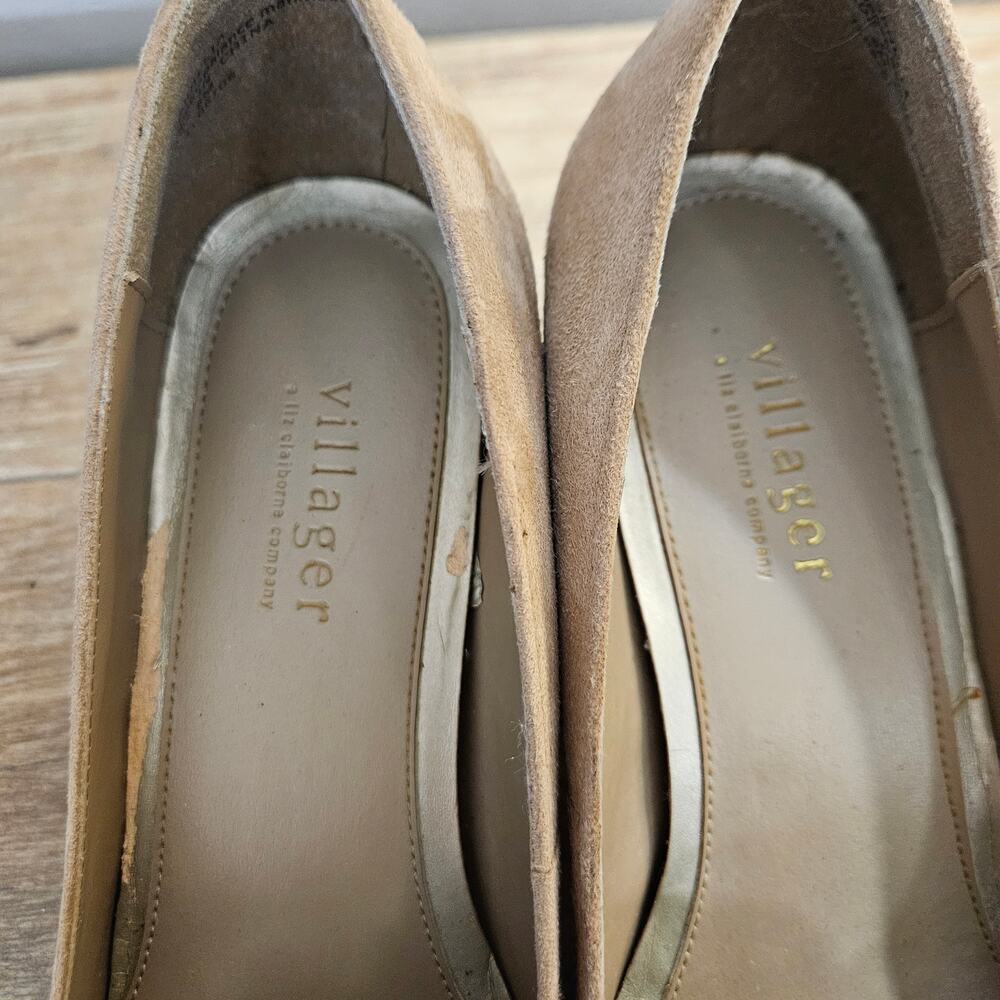 Villager Liz Claiborne Ophelia Suede LoaferPumps Beige 8M Y2K Preppy Old$ Career - Picture 5 of 10